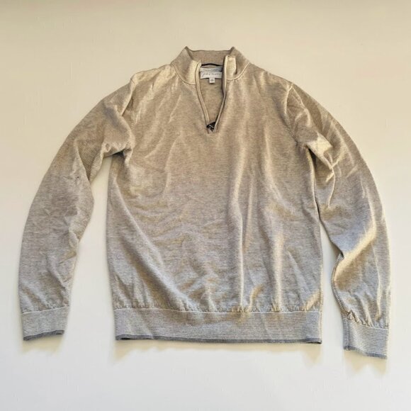 John W. Nordstrom Sweater 1/4 Zip Italian Merino Wool Stipe Grey Lightweight Med - Picture 8 of 8